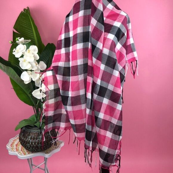 Cotton On Multi Plaid Burberry Style Fringe Wrap Blanket Scarf OS - Picture 5 of 8